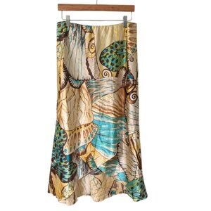 Like New Russell Kemp 100% Silk Foldover Front Multicolor Abstract Skirt Size 10